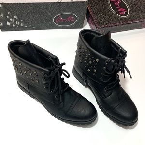 Gia-Mia Black Convertible Stud Combat Boots